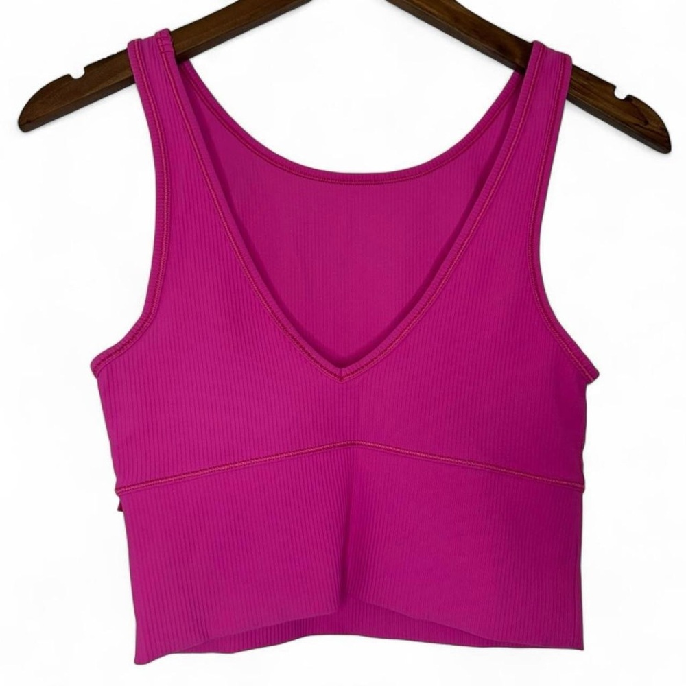 Small Lululemon Hot Pink Power Pivot Cropped Rubbed V-Neck High Neck Tank Top